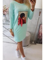 3D mátové šaty s potiskem hrášku a mašlí