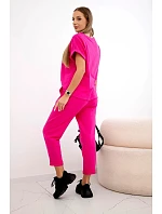 Bavlněný komplet halenka + kalhoty růžový