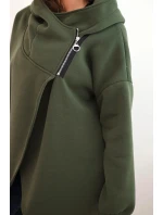 Dámská mikina s kapucí a asymetrickým zipem khaki