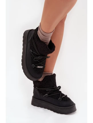 Dámské Sněhule Na Platformě S Kožíškem Typu Beránek Big Star SS274109 Černé Dámské Sněhule Na Platformě S Kožíškem Typu Beránek Big Star SS274109 Černé