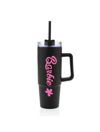 BARBIE - černý cestovní hrnek s průhledným víčkem 900 ml  