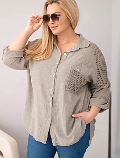 Dámská bavlněná košile Plus Size s límečkem a krajkovou vsadkou fango