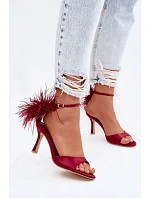 Sandály Na Podpatku S Péřím Bordové Caelina