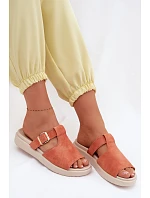 Semišové dámské sandály na platformě s zlatým sponou Oranžové Zemela