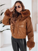 Dámská kožená bunda s kožešinou hnědá FashionStreet TY5129
