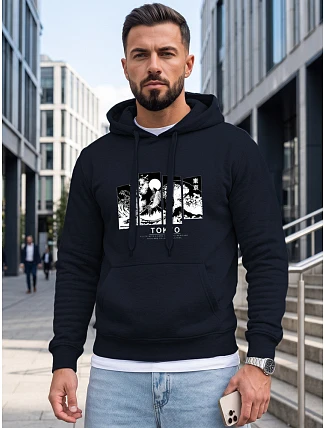 Pánská mikina s kapucí a potiskem TOKYO, tmavě modrá, FashionStreet NX5146BX
