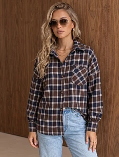 Dámská flanelová košile s kostkovaným vzorem, hnědá, FashionStreet DY0510
