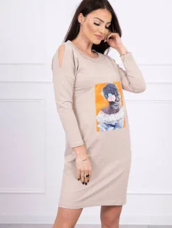 Šaty s 3D grafikou, béžová krajka