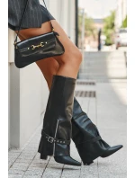 Dámské kozačky na klínku s ozdobným páskem eko kůže černé Jolivine