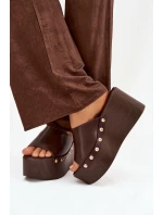Dámské nazouváky na platformě s nýty čokoládové Mareline