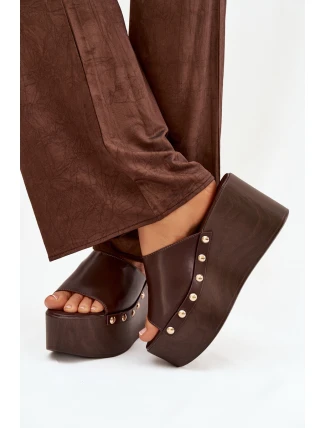 Dámské nazouváky na platformě s nýty čokoládové Mareline