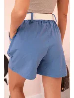 Dámské šortky s vysokým pasem a páskem džínové