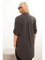 Dámská košilová šaty Plus Size s delší zadní částí a ohrnovacími rukávy grafitová