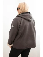 Dámská bunda Plus Size s kapucí a beránkem grafitová