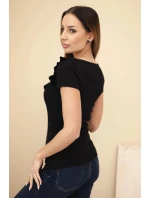 Dámská pruhovaná blůza s volánkem u výstřihu černá