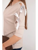 Dámská viskózová blůza s ozdobnými stuhami béžová