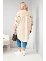 Dámská košile Plus Size z viskózy manšestrová s odepínacími rukávy béžová Dámská košile Plus Size z viskózy manšestrová s odepínacími rukávy béžová
