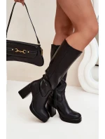 Dámské Kozáky Před Kolena Na Zip Podpatek Sloupek Černé Selvia