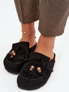Dámské pantofle Mule s třásněmi a korálky Černé Belissa