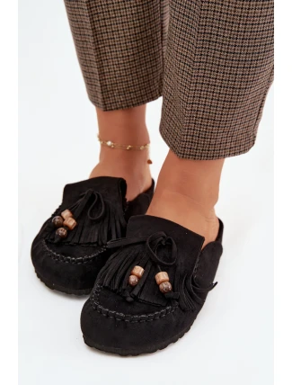 Dámské pantofle Mule s třásněmi a korálky Černé Belissa