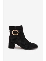 Dámské botky na podpatku se zlatou přezkou Calissa – Černé Dámské botky na podpatku se zlatou přezkou Calissa – Černé