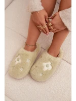 Dámské chlupaté papuče s květinami – pistáciové Selinne