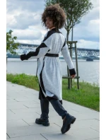 Dámský dlouhý Cardigan F1498 Černá s bílou mix - Fobya Dámský dlouhý Cardigan F1498 Černá s bílou mix - Fobya