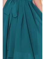 ALIZEE - Dámské šifonové šaty v mořské barvě se zavazováním 350-6