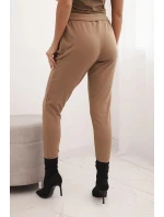 Dámské kalhoty z bavlny s vázáním v pase a zúženými nohavicemi camelové