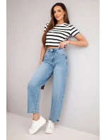 Dámské skater kalhoty s vysokým pasem a volnými nohavicemi jeansové modré