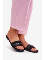 Ploché Dámské Pantofle S Páskem A Přezkou Černé Zilina