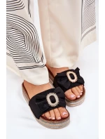 Dámské Sandały Na Platformě S Mašlí A Dekorativní Broží Černé Lenela