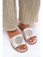 Dámské Pantofle Na Plochém Podpatku S Ozdobou S.Barski KV51-013 Stříbrné