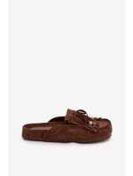 Dámské nazouváky Mule s třásněmi a korálky Čokoládové Belissa
