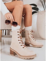 Dámské semišové šněrovací boty béžové FashionStreet ZY1235 Dámské semišové šněrovací boty béžové FashionStreet ZY1235