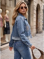 Dámská džínová přechodová bunda s výšivkou, modrá, FashionStreet TY5901
