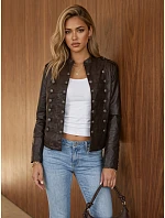 Dámská kožená bunda Napoleonka, hnědá, FashionStreet TY6042 Dámská kožená bunda Napoleonka, hnědá, FashionStreet TY6042