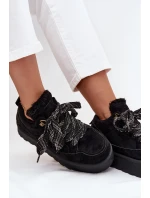 Šněrovací dámské sněhule na platformě vyhřívané kožešinou Černé Tavelle