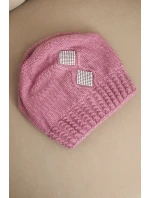 Dámská zimní čepice vlněná s cyrkoniemi a vzorem K455 světle fialová