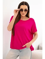 Dámská viskózová oversize halenka s krátkým rukávem a kulatým výstřihem fuchsiová Dámská viskózová oversize halenka s krátkým rukávem a kulatým výstřihem fuchsiová