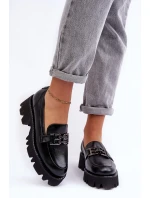 Dámské kůže polobotky Loafersy s ozdobou černá Lyndani