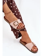 Dámské pantofle s přezkou na korkové platformě růžové Zavira