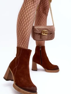 Semišové dámské kozačky na vysokém podpatku Hnědá Lemar Remilda