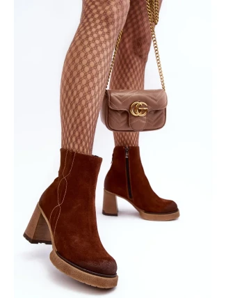 Semišové dámské kozačky na vysokém podpatku Hnědá Lemar Remilda Semišové dámské kozačky na vysokém podpatku Hnědá Lemar Remilda