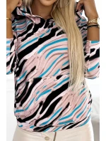 390-4 Mikina klokanka s kapucí - béžová, černá a modré vlny 390-4 Mikina klokanka s kapucí - béžová, černá a modré vlny