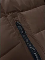 Dámská prošívaná bunda v kakaové barvě pro přechodné období s kožešinou u kapuce S'west (B8301-48)