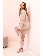 Dámská souprava s viskózou – sako s klopami a kalhoty s lampasem béžový Dámská souprava s viskózou – sako s klopami a kalhoty s lampasem béžový