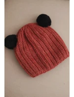 Dámská zimní čepice pletená s bambulí K433 ruda