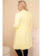 Dámský plášť Plus Size dlouhý s límcem a kapsami žlutý
