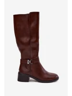 Zateplené dámské kozačky na klínku se řemínkem Sergio Leone KZ25826 hnědé